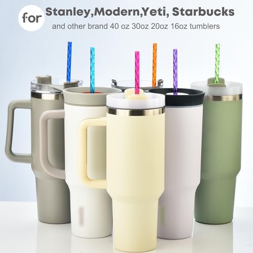 ALINK 12-Pack Reusable Plastic Clear Swirl Straws, 13" Extra Long Colorful Hard Plastic Replacement Straws for 16 OZ 20 OZ 30 OZ Stanley, YETI, Starbucks, Owala Tumblers with Straw Brush