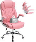 400lbs Executive Office Chair with Flip-Up Armrests, Big and Tall Computer Chair for Heavy People, Heavy Duty Ergonomic Comfy Chair, Breathable PU Leather (Pink)