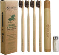 Gaia Guy Bamboo and Horsehair Bristle Toothbrush (4 Pack) + Travel Case & Silk Dental Floss | 100% Compostable Bristles and Floss | Eco-Friendly Dental Set | Biodegradable Wooden Toothbrushes