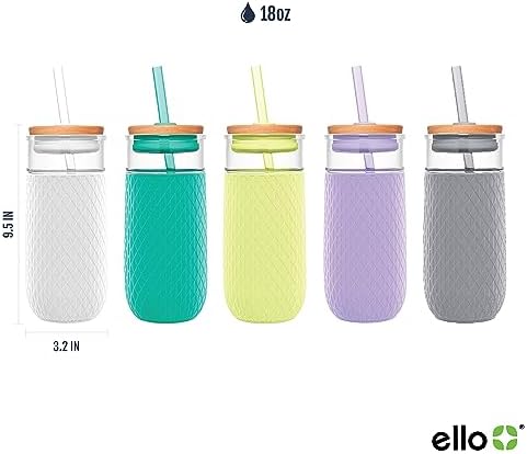 Ello Devon 18oz Glass Tumbler with Straw & Lid for Iced Coffee, Coral