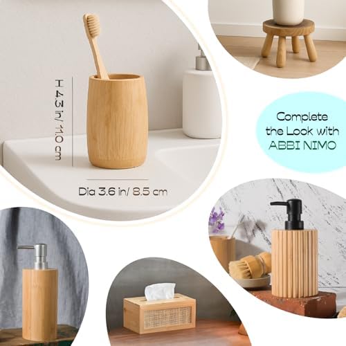 Bamboo Toothbrush Holder 2 Pack, Simple Cylindrical Tumbler Set