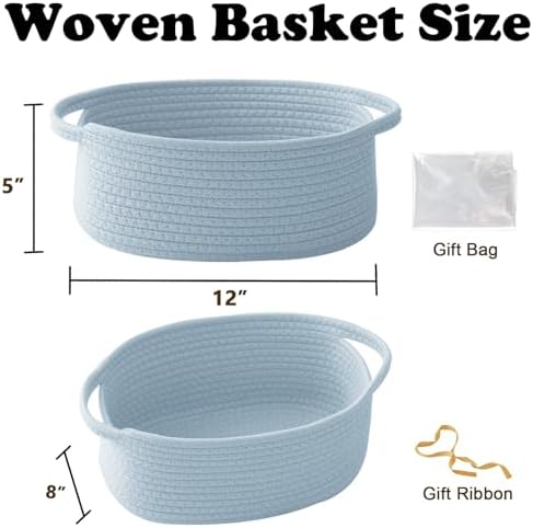 Blue Woven Rope Basket - Baby Gift Basket with Bag & Ribbon