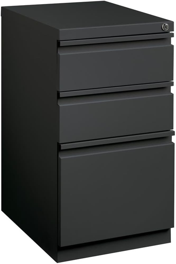 Hirsh HL10000 Series Metal Mobile Pedestal File Cabinet with 3-Drawer Box/Box/File Drawer, Hidden Casters, Counterweights, Core-Removable Lock, Pre-Assembled, Commercial Grade in Charcoal