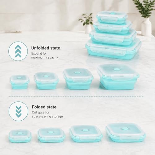 4Pcs Collapsible Food Storage Containers with Lid,Blue Square,4Size
