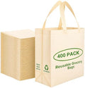 Simply Cool 400 Pack Reusable Grocery Bags, Medium Tote Bags Bulk, Cream