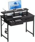 Pamray 32 Inch Small Computer Desk with Monitor Stand and 2 Drawers