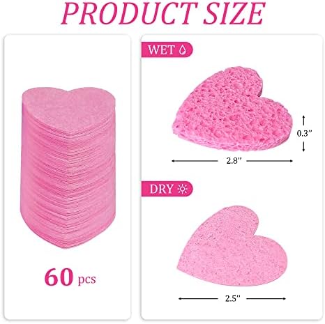 120-Count Kickleen Compressed Cellulose Heart Shape Facial Sponges,Pink