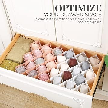 ROUFA Sock Drawer Organizer for Dresser, Honeycomb Underwear Dividers for Women, Panty Separator for Belts, Ties, Small Clothing(12pcs of Pink + 12pcs of White)
