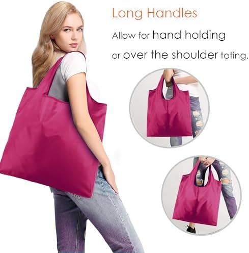 BeeGreen Cerise Reusable Grocery Bags Wholesale Reusable Kitchen Bags Bulk Foldable-Machine Washable with Zipper Storage Pouch 50 Packs