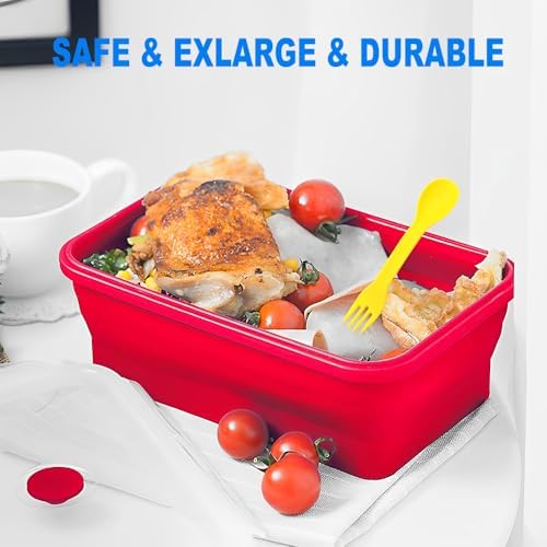 Extra Large Collapsible Silicone Food Storage Containers With Lids, 82.8oz, 2 Pack, XXL Foldable Bento Lunch Box, Rv Collapsible Bowls, Big Meal Boxes for Kitchen, Camping (Red and Yellow)