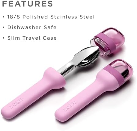 Zoku Pocket Utensil Set Stainless Steel Fork, Knife, and Spoon in Case Purple