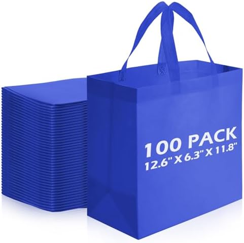 Reginary 100 PCS Non Woven Tote Bags Bulk,Blue