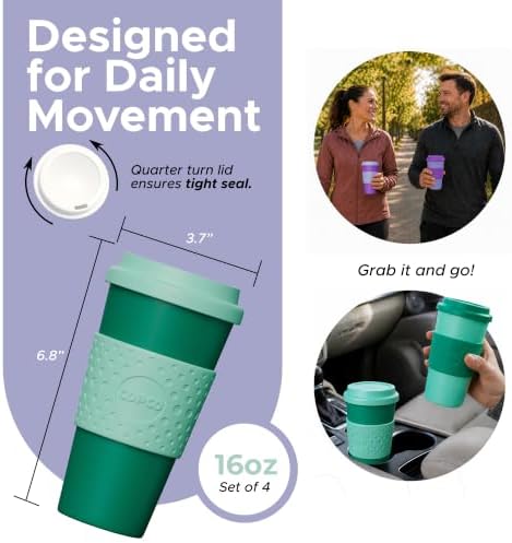 Copco Acadia 16oz Travel Mug, Set of 4 - Double Wall, Green & Purple