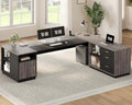 UPOSOJA 78.7" L Shaped Executive Desk with Lateral File Cabinet, Extra Large Office Desk with Drawers & Power Outlets, Modern Corner Computer Desk with Storage Shelves, Business Furniture, Grey