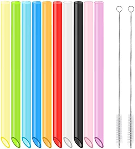 10Pcs Disposable Plastic Drinking Smoothie Straws,with 2 Brushe 10 Colors BPA FREE Food-Grade Jumbo Straws for Smoothies,Bubble Tea Milkshake