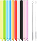 10Pcs Disposable Plastic Drinking Smoothie Straws,with 2 Brushe 10 Colors BPA FREE Food-Grade Jumbo Straws for Smoothies,Bubble Tea Milkshake
