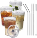 HIGIINC Iced Coffee Cups With Lids and Straws 4 Pcs, 16 OZ Unbreakable Glasses Drinking Set,Clear Plastic Cups Reusable Iced Coffee Tumbler with Lid and Straw, To Go Coffee Cups Dishwasher Safe