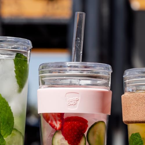 KeepCup Cold Cup - Longplay Double wall Glass Ice Coffee Tumbler with Lid and Straw - 12oz (340ml) - Pashmak