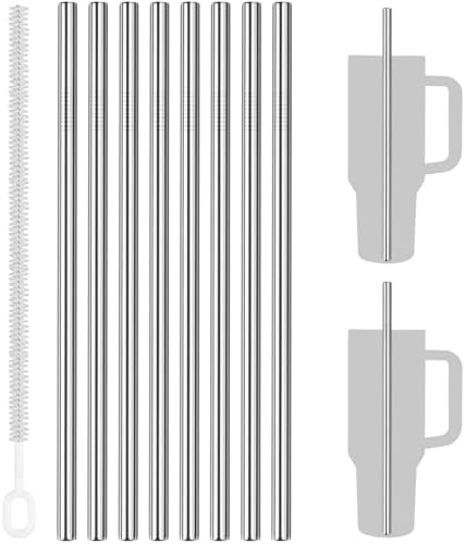 Tomorotec 8PCS Stainless Steel Straws Fit for 40oz Stanley Tumblers, Silver