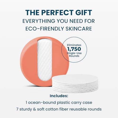 LastRound Reusable Makeup Remover Pads - 7 Washable Eco-Friendly Reusable Cotton Rounds for Face - Sustainable & Soft Cotton Face Pads for Facial Cleansing & Eye Makeup Removal - Travel Storage Case