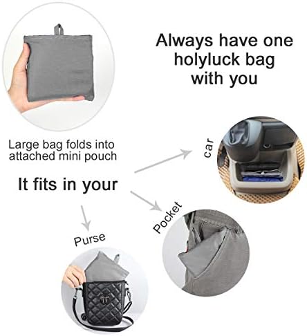 HOLYLUCK Reusable Grocery Bags,Heavy Duty Foldable Shopping Tote Bag (Extra Large, 3 Large Grey)