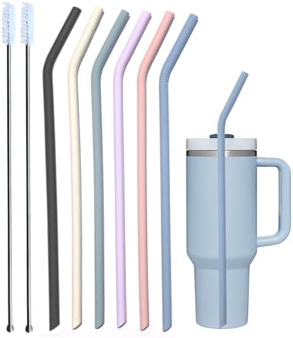 Pastel Color 14” Extra Long Silicone Replacement Straw for 40 oz Stanley Cup, Reusable Flexible Tall Giant Big Drinking Straw for Quencher Tumbler,1Gallon/64 oz Water Bottle,Hydro Jug-6 pack