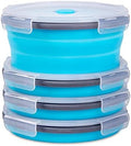 Collapsible Food Storage Containers with Airtight Lid & Vent, 40.5 oz, Kitchen Stacking Silicone Collapsible Meal Container Set for Leftover, Microwave Freezer Dishwasher Safe, Blue Round, Set of 4
