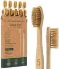 Gaia Guy Boar Bristle Bamboo Toothbrushes – 10 Pack Natural Bristle Toothbrush Set, Plastic-Free & Nylon-Free, Numbered Bamboo Handles, Medium Boar Hair Bristles for Adults & Families