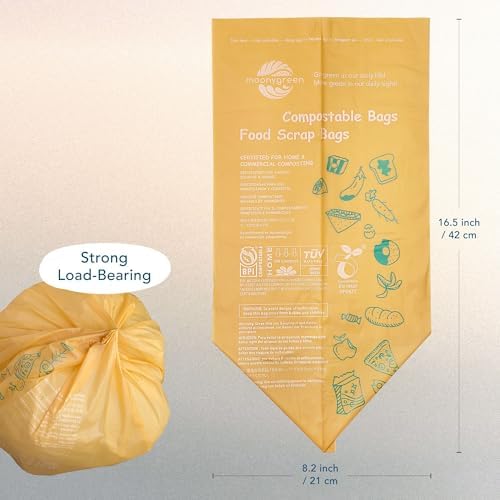 Compost Bags Small Trash Bags 2.6 Gallon, Extra Thick, US BPI ASTM D6400 Certified Compostable Food Scrap Kitchen Waste Bags, 100 Count