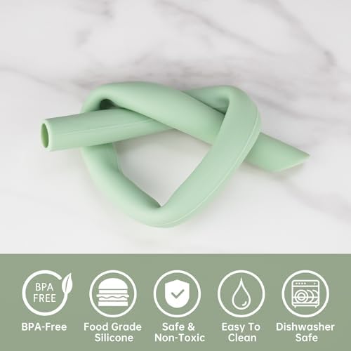 NiHome 6-Pack Wide Reusable Bent Silicone Straws for Smoothies, Milkshake