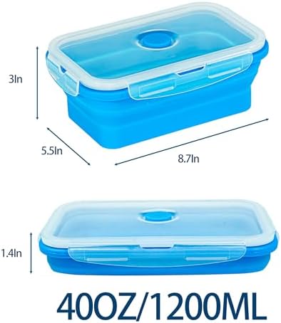 Plus 4PCS Foldable Silicone Food Storage Containers for Kitchen Storage for Leftovers Fruits and Meal Prep Dishwasher Safe Microwave Safe Ideal for Home and Travel (blue, 40OZ)