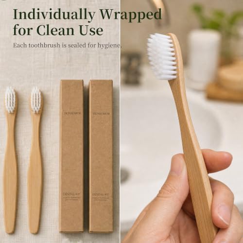 50 Pack Bamboo Toothbrushes with Toothpaste 6g Individually Wrapped