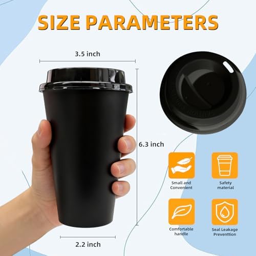 Plastic Reusable Coffee Cups with Lids, 15 Pack