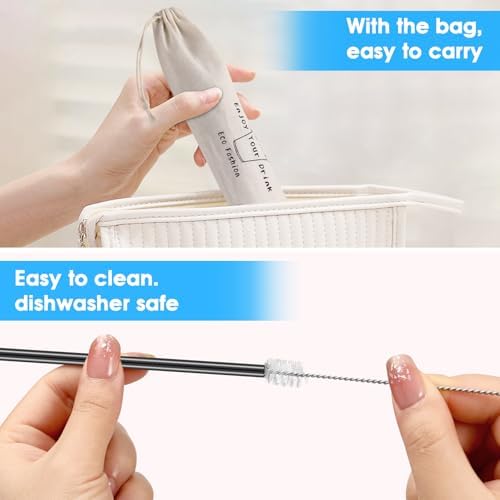 20 Pcs Black Reusable Stainless Steel Straws,10.5" & 8.5" Reusable Drinking Straws with 20 Silicone Tips 5 Straw Brushes 1 Travel Case,Eco Friendly Extra Long Metal Straw for 20 24 30 oz Tumbler
