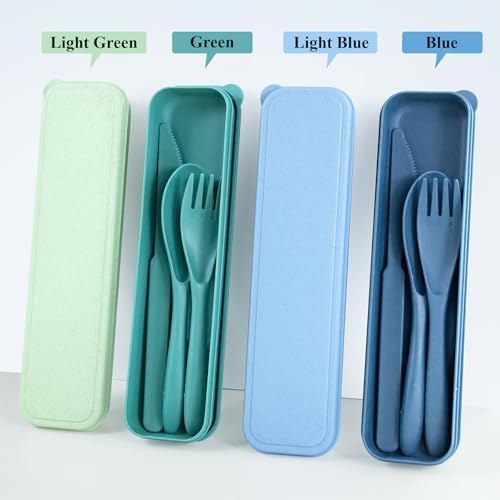 4 Sets Reusable Utensils Set with Case, Travel Utensils with Case, Reusable Utensils for Lunch Box Accessories, Portable Knife Fork and Spoon Lunch Utensils Set for Travel Daily Use