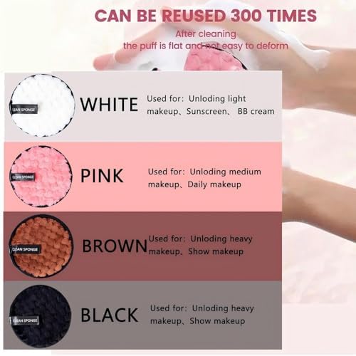 Reusable Soft Makeup Remover Pads for All Skin - 4 Pack Microfiber Face Rounds Wipes Heavy Mascara Eye Shadow Facial Cleansing Puffs Foundation, Washable Removal Cloth, Chemical Free
