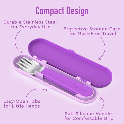 Bentgo Kids Plastic Utensil Set with Fork, Spoon, & Storage Case