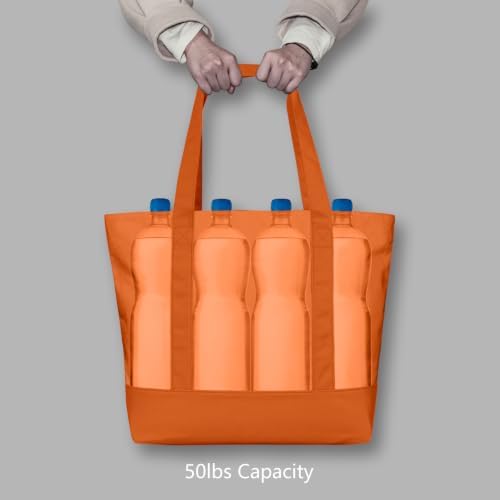 TOPDesign 6-Pack Canvas Tote Bags with an External Pocket, Reusable Grocery Shopping Bags, Top Zipper Closure, Daily Essentials (Orange)