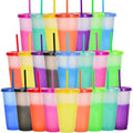 Color Changing Cups, 5 Pack 24oz Plastic Tumblers, Reusable Iced Coffee & Smoothie Cups with Lids and Straws for Parties and Travel (transparent, 24 Pcak)