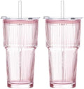 20oz Iced Coffee Cups with Lids, Ribbed Glass Cups with Lids and Straws