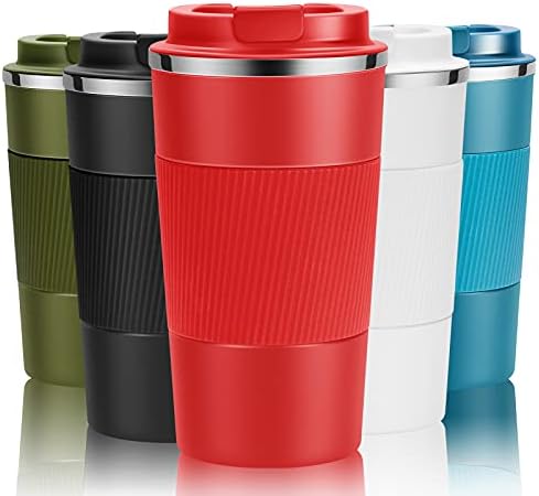 YINJOYI 17oz Travel Coffee Cups Insulated Mug Thermal Tumbler to Go with Lid Leak Proof Reusable Stainless Steel Coffee Mug Spill Proof for Hot and Iced Cold Drinks (Red, 510ml)