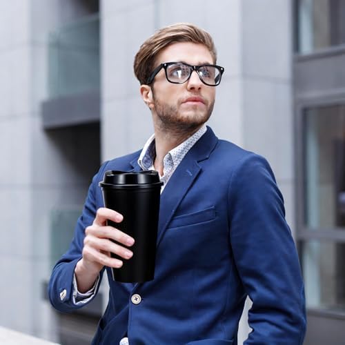 16oz Reusable Plastic Coffee Cups with Lids, 13 Pack, Black