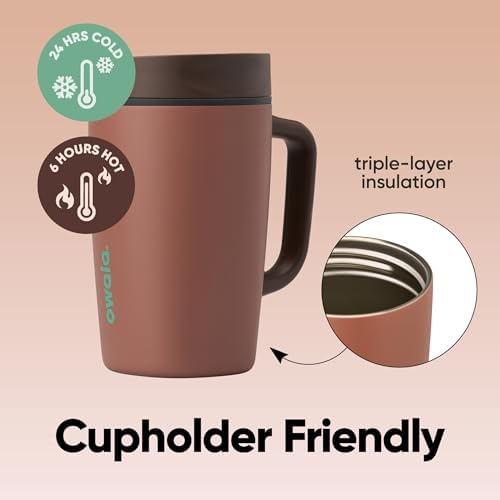 Owala SmoothSip Slider Stainless Steel Insulated Travel Mug with Handle, 100% Leak Proof, For Hot and Cold Drinks, Travel Friendly with Sliding Lock Lid, 12oz, BPA Free, Leak Proof, Cozy Cocoa