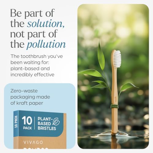 VIVAGO Bamboo Toothbrushes 10 Pack – Plant-Based Medium Bristles