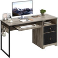 Bestier 55Inch Modern Fluted Desk with Drawers & Keyboard Tray, Grey