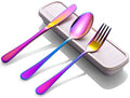 SAOSHYPEI Travel Utensils with Case, 4-Piece Stainless Steel Set, Rainbow