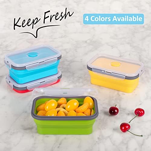 Collapsible Food Storage Containers with Airtight Lid, 16.9 oz, Small Kitchen Stacking Silicone Collapsible Meal Prep Container Set for Leftover, Microwave Freezer Dishwasher Safe, 4 Colors, Set of 4