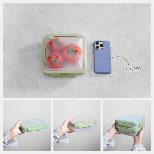 Reusable Silicone Food Storage Container with Lid Avocado Saver(6.5 cups/0.4 gal), Onion Keeper, Foldable Silicone Kitchen Organizers for Fridge