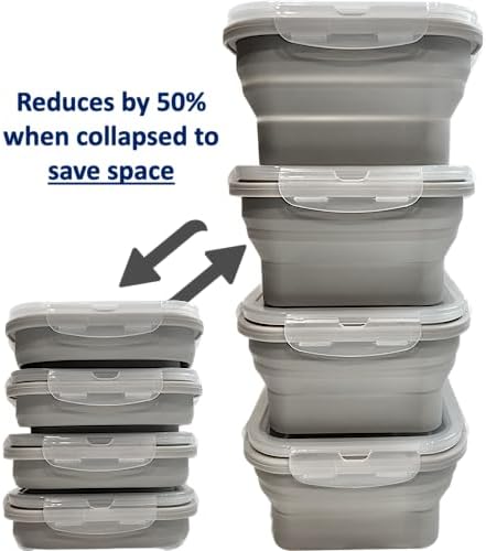 Cocina Vida Collapsible Silicone Food Storage Containers with Airtight Lids | Kitchen Stackable Lunch Box Microwave Dishwasher Safe| Set of 4 Silicone Food Storage Containers