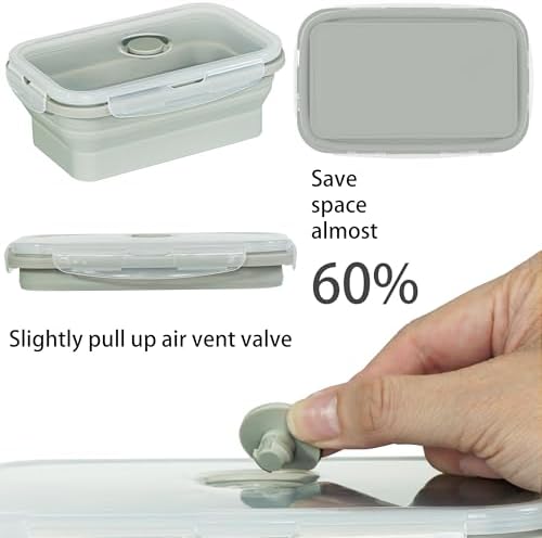Plus 4PCS Foldable Silicone Food Storage Containers for Kitchen Storage for Leftovers Fruits and Meal Prep Dishwasher Safe Microwave Safe Ideal for Home and Travel (grey, 27OZ)